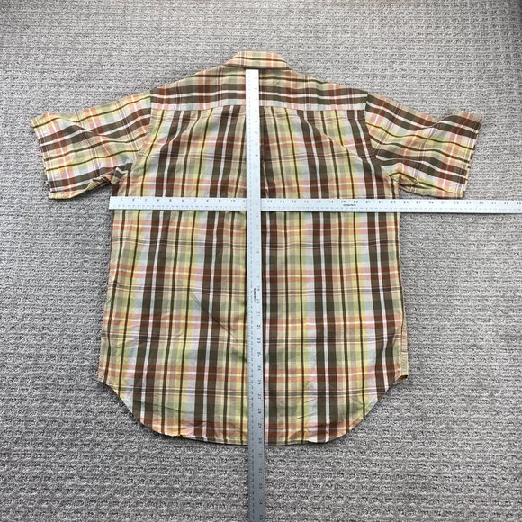 Tommy Hilfiger Shirt Men Medium M Brown Yellow Plaid Button Up Pocket Casual - Picture 9 of 11